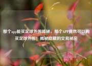 那个app能买足球外围揭秘，那个APP竟然可以购买足球外围！揭秘隐藏的交易秘密
