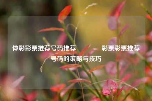 体彩彩票推荐号码推荐👉彩票彩票推荐号码的策略与技巧