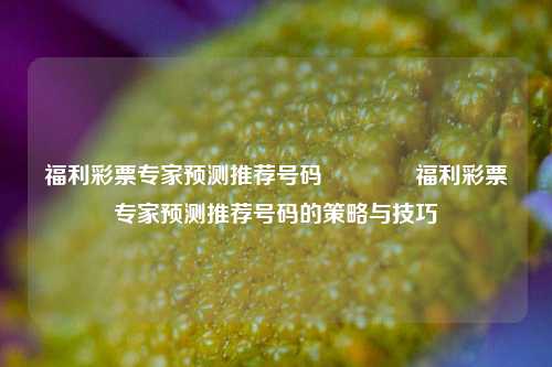 福利彩票专家预测推荐号码🌈福利彩票专家预测推荐号码的策略与技巧