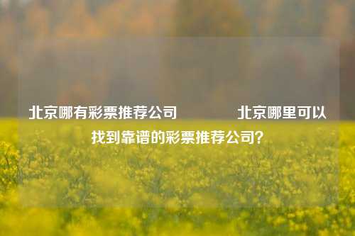 北京哪有彩票推荐公司🥉北京哪里可以找到靠谱的彩票推荐公司？
