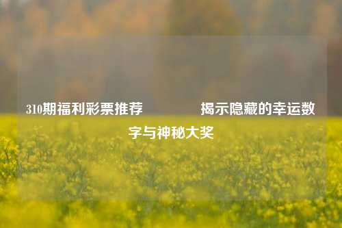 310期福利彩票推荐🥈揭示隐藏的幸运数字与神秘大奖
