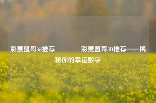 彩票盟哥3d推荐🌈彩票盟哥3D推荐——揭秘你的幸运数字