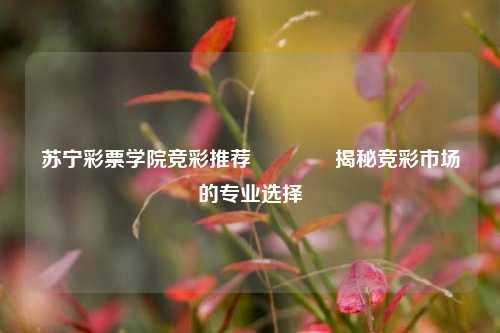 苏宁彩票学院竞彩推荐🥉揭秘竞彩市场的专业选择