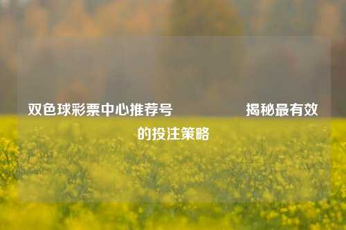 双色球彩票中心推荐号🎖️揭秘最有效的投注策略