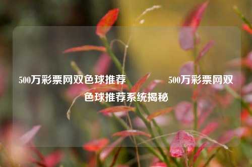 500万彩票网双色球推荐🌈500万彩票网双色球推荐系统揭秘