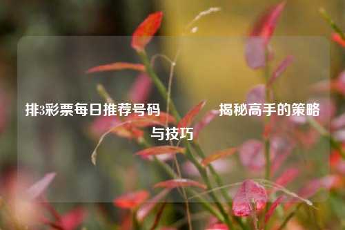 排3彩票每日推荐号码🥈揭秘高手的策略与技巧