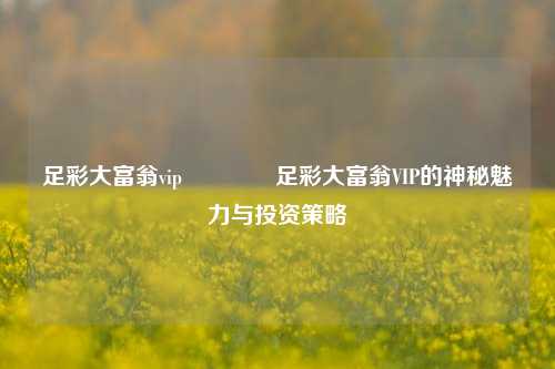 足彩大富翁vip👈足彩大富翁VIP的神秘魅力与投资策略