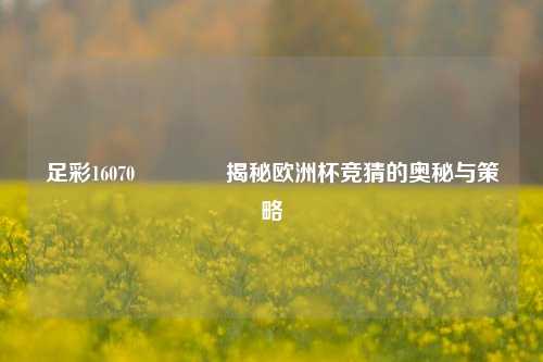 足彩16070👉揭秘欧洲杯竞猜的奥秘与策略