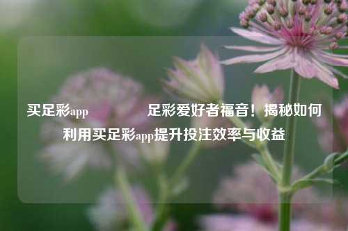 买足彩app🏅足彩爱好者福音！揭秘如何利用买足彩app提升投注效率与收益