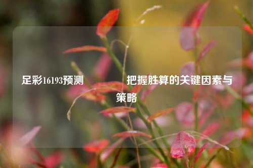 足彩16193预测👍把握胜算的关键因素与策略
