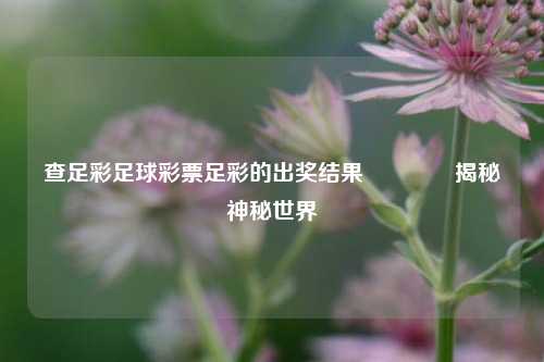 查足彩足球彩票足彩的出奖结果🥈揭秘神秘世界