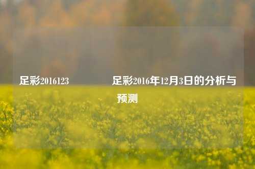 足彩2016123🥇足彩2016年12月3日的分析与预测