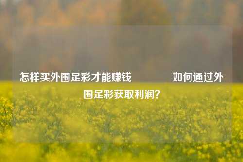 怎样买外围足彩才能赚钱👍如何通过外围足彩获取利润？