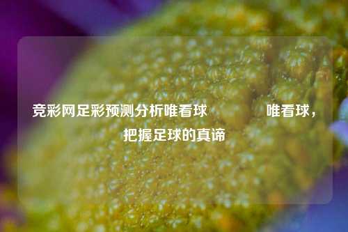 竞彩网足彩预测分析唯看球👍唯看球，把握足球的真谛