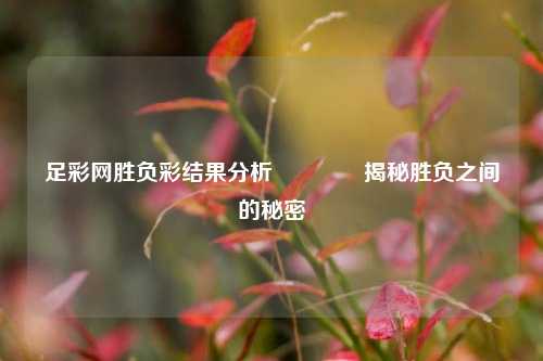 足彩网胜负彩结果分析🏆揭秘胜负之间的秘密