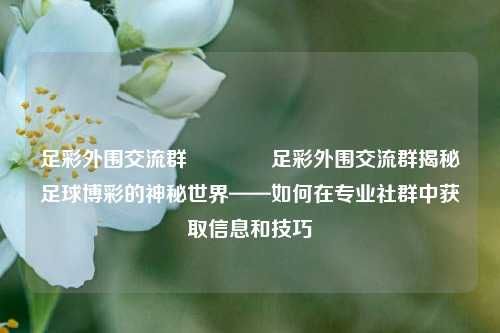 足彩外围交流群🥉足彩外围交流群揭秘足球博彩的神秘世界——如何在专业社群中获取信息和技巧