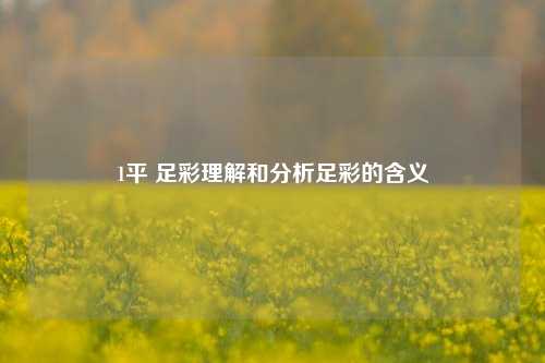 1平 足彩理解和分析足彩的含义