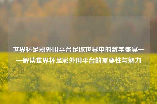 世界杯足彩外围平台足球世界中的数字盛宴——解读世界杯足彩外围平台的重要性与魅力
