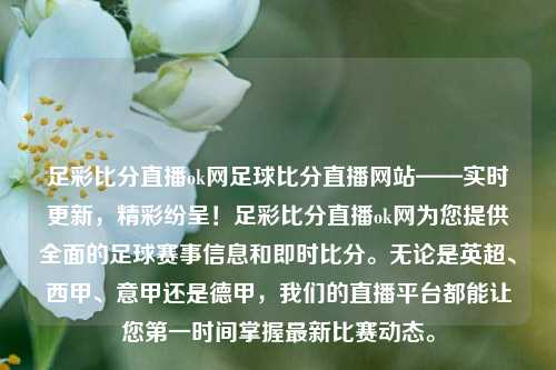足彩比分直播ok网足球比分直播网站——实时更新，精彩纷呈！足彩比分直播ok网为您提供全面的足球赛事信息和即时比分。无论是英超、西甲、意甲还是德甲，我们的直播平台都能让您第一时间掌握最新比赛动态。
