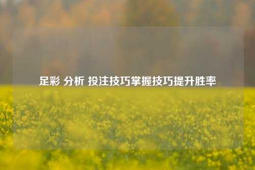 足彩 分析 投注技巧掌握技巧提升胜率