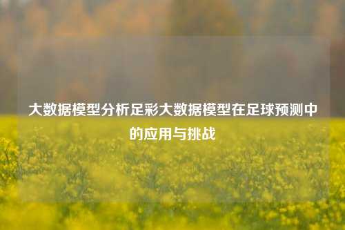 大数据模型分析足彩大数据模型在足球预测中的应用与挑战
