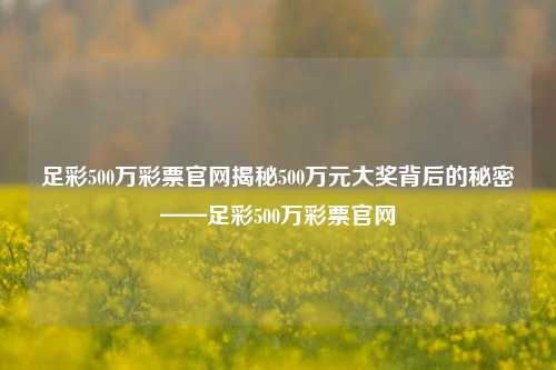 足彩500万彩票官网揭秘500万元大奖背后的秘密——足彩500万彩票官网