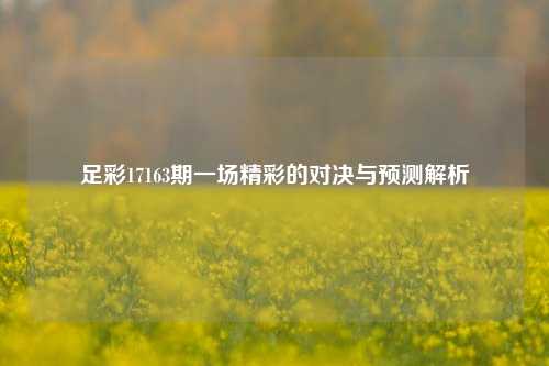 足彩17163期一场精彩的对决与预测解析