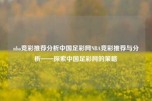 nba竞彩推荐分析中国足彩网NBA竞彩推荐与分析——探索中国足彩网的策略
