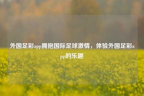 外国足彩app拥抱国际足球激情，体验外国足彩app的乐趣