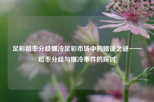 足彩赔率分歧爆冷足彩市场中的赌徒之谜——赔率分歧与爆冷事件的探讨