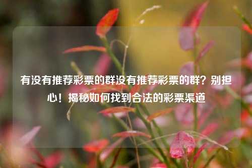 有没有推荐彩票的群没有推荐彩票的群？别担心！揭秘如何找到合法的彩票渠道