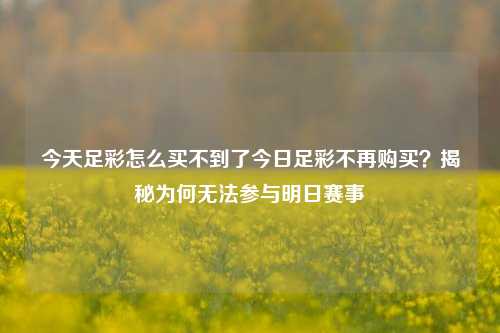 今天足彩怎么买不到了今日足彩不再购买？揭秘为何无法参与明日赛事